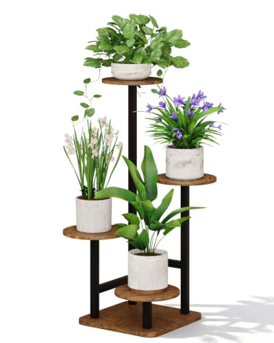 Image of Homsorout Plant Stand Indoor - 4 Tiered Indoor Plant Stand, Metal Plant Shelf Plant Holder, Ideal for Living Room, Garden, Patio, Balcony (Black Brown)