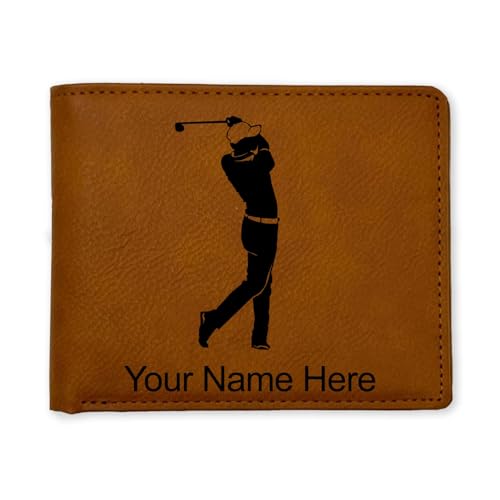 LaserGram Faux Leather Bi-Fold Wallet, Golfer Golfing, Personalized Engraving Included (Dark Brown)