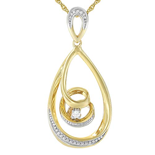 10K Gold Brilliant-Cut Diamond-Accented Open Teardrop Twisted Curl 18" Pendant Necklace (J-K Color, I2-I3 Clarity) - Choice of Gold Colors