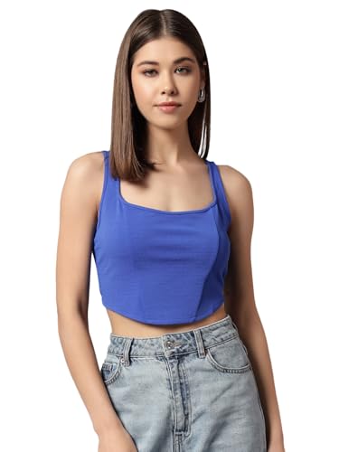 Image of Trend Arrest.ed Women's Stretchable Corset Style Crop Top | Square Neck Sleeveless Zipper Back Body-Hugging Fit | Casual