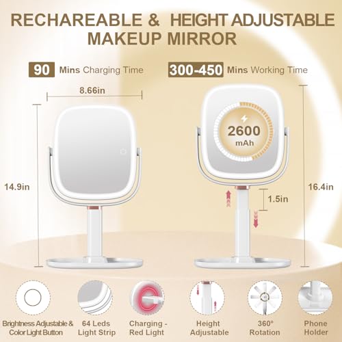 Height Adjustable 20X Makeup Mirror