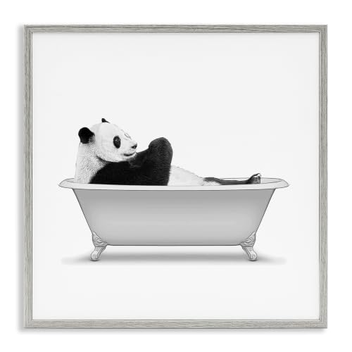Panda Bear Bathing Claw Foot Tub, 24 x 24 Inch Framed Giclée Print
