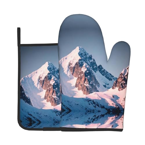 WZYWHJ Top of The Snowy Mountain - Juego de guantes de horno y soportes para ollas impresos para cocinar, microondas, parrilla, con diseño de cordón