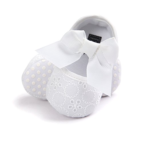 LACOFIA Scarpe da Battesimo neonata per Principessa Bowknot con Suola Morbida Antiscivolo Ballerine Bambina Bianco 6-12 Mesi