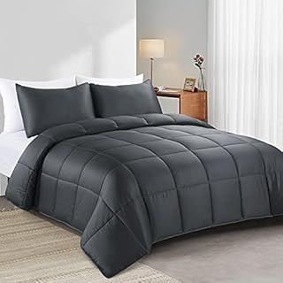 HOMBYS Summer Cooling Comforter Set King Size,Silky Soft Viscose from Bamboo Shell Bed Comforter, Lightweight Viscose from Bamboo Filled Comforter for Hot Sleeper(1 Comforter, 2 Pillowcases),Grey