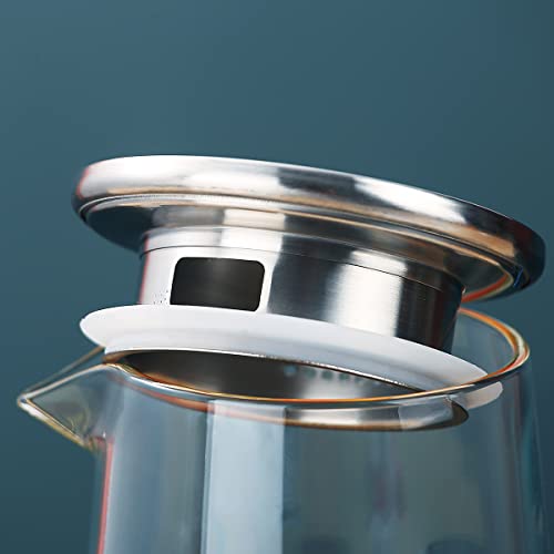 Foto von Kyraton Wasserkaraffe 1.5L mit abnehmbarem Deckel, Heiß und Kaltgetränke Klarglas Wasserkrug Karaffe, Glaskaraffe für Tee Cafe Limonade Milchsaft und mehr