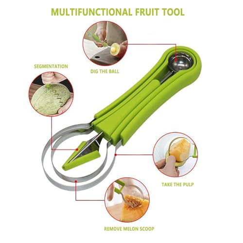 Image of Professional 4-in-1 Fruit Tool Set - Stainless Steel Melon Baller, Watermelon Cutter, Seed Remover & Carving Scoop