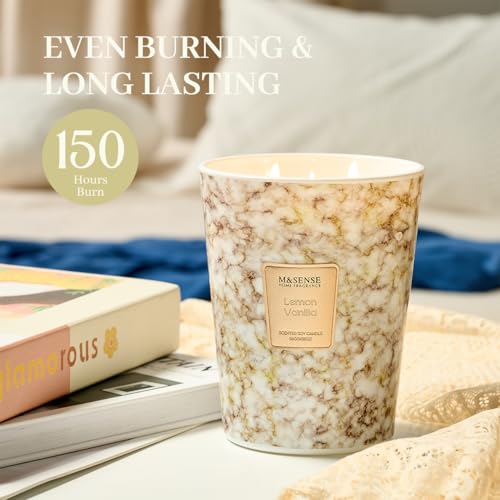 Image of M&SENSE Extra Large Candle 35oz 150H Sugared Lemon Zest Scented Candle, 3 Wick Highly Scented Jar Candle, XL Candles Gift for Stress Relief, Meditation, Yoga