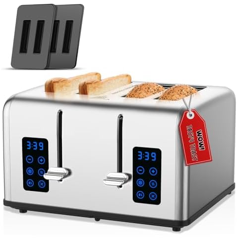 Toaster 4 Slice, 4 Slice Toaster with Extra-Wide Slots, Dual Independent Toasting Panels, Lift Lever, Cancel/Defrost/Reheat/Bagel Functions, Removable Tray, 6 Toast Levels, 1650W Cover