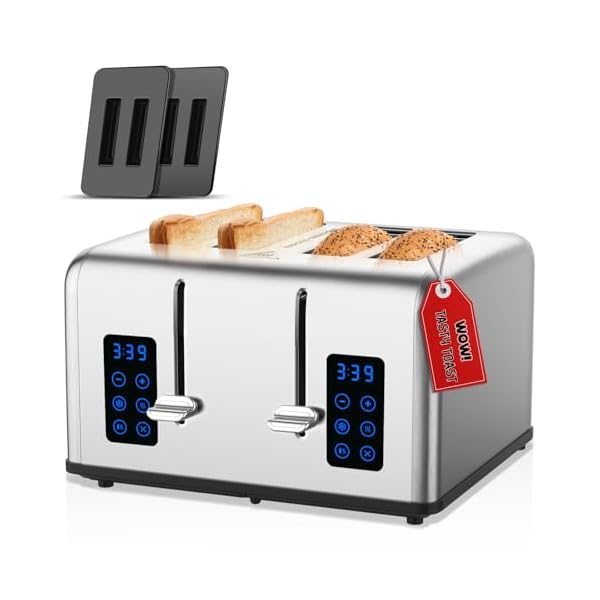   Toaster-4-Slice-4-Slice-Toaster-with-Extra-Wide-Slots-Dual-Independent-Toasting-Panels-Lift-Lever-CancelDefrostReheatBagel-Functions-Removable-Tray-6-Toast-Levels-1650W