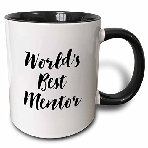 3dRose mug_219526_4 'Phrase - Worlds Best Mentor' Ceramic Mug, Black, 11 oz