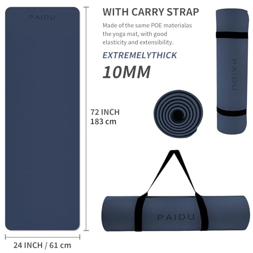 Image of PAIDU Yoga Mat Non Slip Anti-tear,extra thick-2 /5 inch(10MM)High Resiliency Professional POE Yoga Mats for Women Men Kids,72 inchx24 inchinch,Workout, Yoga, Pilates and Floor Exercise, with Carrier Strap