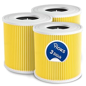VIOKS Staubsauger Filter Rund Set 3x Ersatz für Kärcher Filter 6.414-552.0 64145520 2.863-303.0 28633030 KFI3310 - Filter für Staubsauger Kärcher Nass Trockensauger WD1 WD2 WD3 KWD1 KWD3 SE4001 SE4002