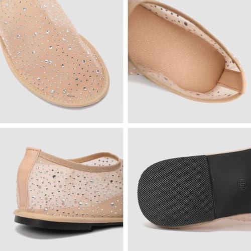 Hee grand Mesh Flats for Women Round Toe Slip On Ballerina Shoes Crystal Rhinestone Studded Drees Shoes3
