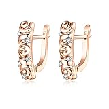 Pendientes de aro de Oro de 14k para Mujeres, Flor con aretes de Diamantes Redondos para Mujeres Oro Rosa