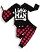 Newborn Baby Boy Girl Clothes Little Man Long Sleeve Romper,Plaid Pants + Cute Hat 3pcs Outfit Set (A-Black,0-3 Months)