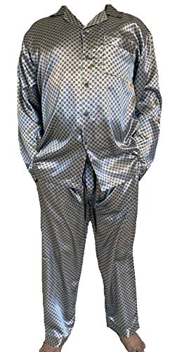 Up2date Fashion Pajamas Set Mens Silk Satin Pajamas Long Sleeve Loungewear Two-Piece Sleepwear Button-Down Pj Set S- XL2