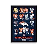 Sporticulture NFL Football Wall Art Print Framed - Denver Broncos Poster Team Uniform Heritage Jersey Wall Decor - NFL Football Posters for Boys Bedroom & Decorations for Man Cave, 14X20