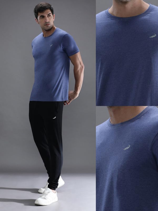 Image of CROCODILE Men Solid Sport Fit T Shirt | Round Neck | Short Sleeve | Regular Length | Basic Casual Pull On Topwear Grey Melange