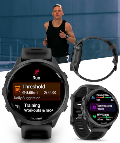 Image of Garmin Forerunner 570 47mm Advanced GPS Running & Triathlon Smartwatch, AMOLED Display, Training & Recovery Features, Slate Gray Aluminum w /Translucent Black /Black Band w / Wearable4U PowerBank Bundle