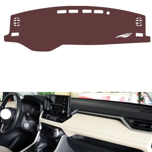 Anti-Slip Sun-Proof Dashboard Cover Compatible with Toyota RAV4 2021, Premium Leather (Brown)