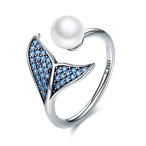 Bague queue de dauphin ajustable en argent 925 et zircon bleu pour femme