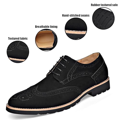 Men's Leather Wingtip Brogue Lace Up Dress Oxfords Fashion Pointed Toe Low Block Heel Business Work Office Formal Shoes Breathable Non-Slip Casual Shoes3