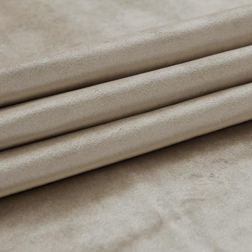 Image of PRIMROSE Taupe Curtains 96 inch for Living Room,2 Panels Velvet Drapes Blackout Rod Pocket Back Tab Window Treatment Room Darkening Decorative Thick Curtains for Bedroom