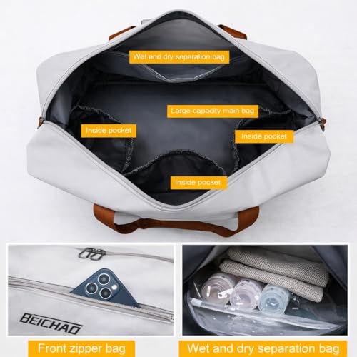 Image of CAVALO - Be Unique Duffle Cum Tote Bag Weekender /Overnight Bags for Women and Men, for Travel, Sports, Gym Bag, Waterproof with Shoe and Wet Clothes Compartments (Light Grey)