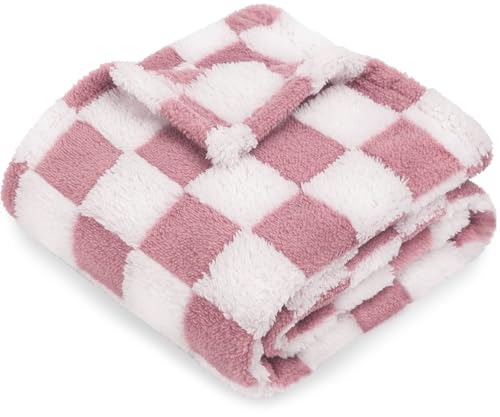 Image of HOMRITAR Checkered Baby Blanket for Grils Coral Pink Soft Fluffy Fuzzy Blankets with 3D Chessboard Grid, Warmer Comfort Reversible Lightweight Bed Blanket for Toddlers Infant or Newborn 30 x 40 Inch
