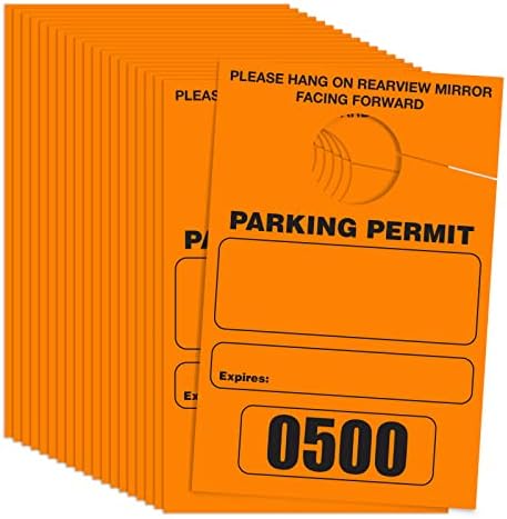 Better Office Products Parking Permit Hang Tags, 500 Pack, Temporary Parking Passes, Bulk Pack, Custom Passes Numbered 1-500, 3.15″ x 4.75″ Placards for Rearview Mirror(Orange)