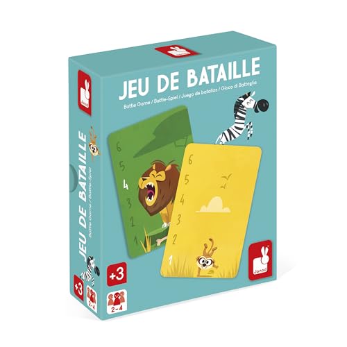 Janod - Jeu de Cartes Bataille - 36 Cartes Thème Animaux d'Afrique - Jeu de Bataille - Dès 3 Ans