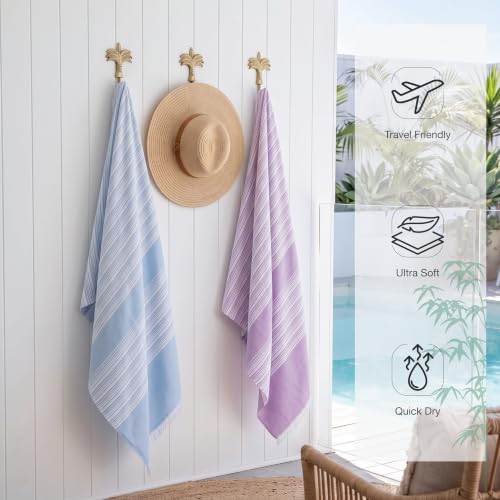 Image of 100% Bamboo Towels for Bath, Ultra Soft Skin-Friendly Travel Towel, Lightweight Quick Dry Bamboo Bath Towel Large Size for Men & Women, Highly Absorbent &Anti-Odour Towels Violet & Blue 2-Pack