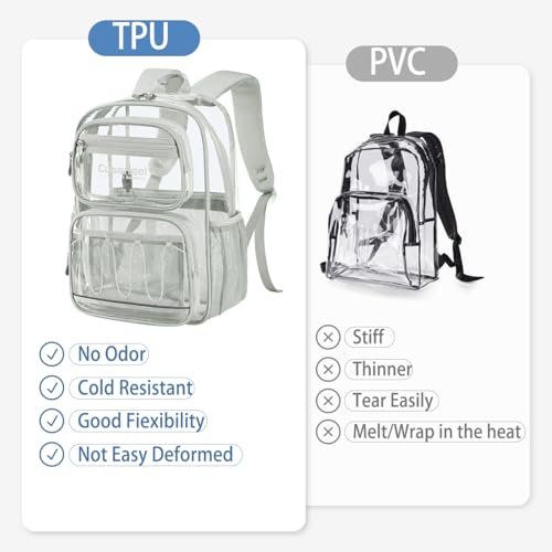 Image of Cusangel Large Clear backpack for girls,16in TPU Plastic See Through Heavy Duty Bookbag,Stadium,school, and other security check locations(Grey)