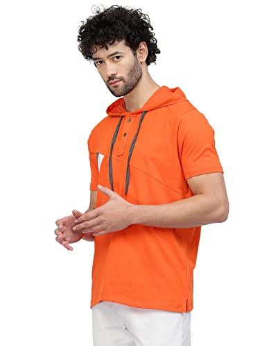 Image of Kalt Men Half Sleeves Cotton Blend Colour Block Hoodie T-Shirt