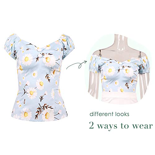 Image of YARN & INK Women's Rockabilly Tops 1950s Pinup Shirt Casual Off Shoulder Vintage Blouse