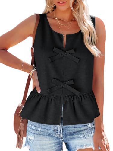 Tankaneo Womens Bow Peplum Tank Tops Summer Sleeveless Babydoll Cotton Blouses Loose Fit Flowy Casual Shirts2