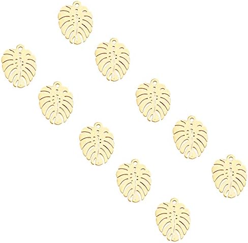UNICRAFTALE about 60pcs Golden Leaf Charms Stainless Steel Leaf Pendants Metal Hollow Leaf Earring Charms Bracelet Pendants Clear-veined Leaf Charms for Necklace Jewelry Making, Hole 1mm