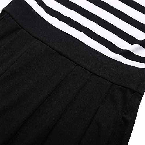 Image of BI.TENCON Women's Striped Pleated Casual A-Line Dresses Knee Length with Pockets