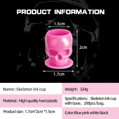 Disposable Tattoo Ink Cups-200pcs Disposable Skull Tattoo Ink Cups For Tattoo Permanent Makeup Container Cap Tattoo Accessory,Tattoo Ink,Tattoo Supplies,Tattoo Kits (Pink) - Thumbnail 3