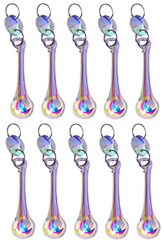 Cristaux de verre taillé pour lustre avec perles et 10 prismes irisés AB 53mm