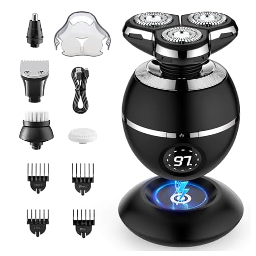 ETENTOUS Elektrisch scheerapparaat, tondeuse voor heren, 5-in-1 – elektrisch scheerapparaat voor heren, IPX7 waterdicht met 3 roterende koppen, nat en droog voor heren, met led-display en