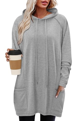 KISSMODA Women Hoodies Dress Long Sweatshirts Dress Raglan Sleeves Oversized Sweatshirts with Pocket 2025 Fall Winter Trendy