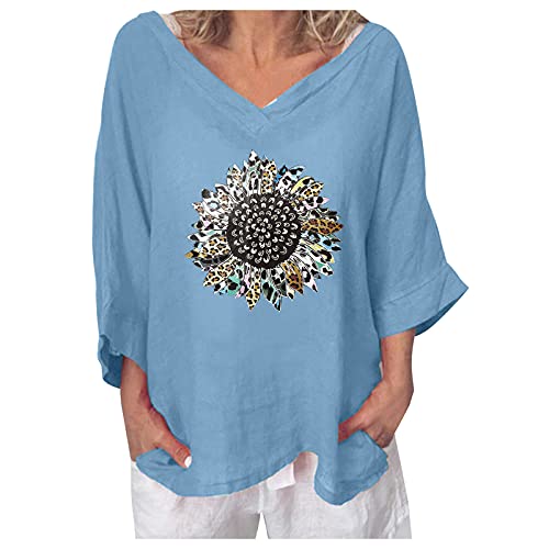 Polo Shirts Women's Lace Crochet V Neck 3/4 Sleeve Button Down Blouses Casual Shirts Tops Crop Tops for Women Blue B
