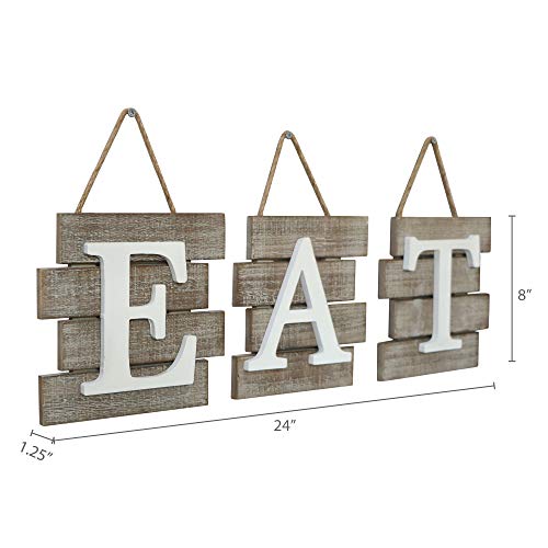 Barnyard Designs Eat Sign Wall Decor, Rustic Farmhouse Decoration for Kitchen and Home, Decorative Hanging Wooden Letters, Country Wall Art, Distressed Brown and White, 24
