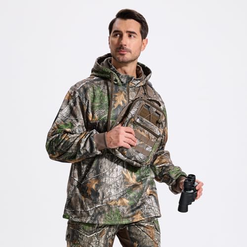 LOOGU Men's CP Camo Hunting Hoodie - Fleece Lined, Quarter Zip, 4XL, For Outdoor & Tactical Use - View #4