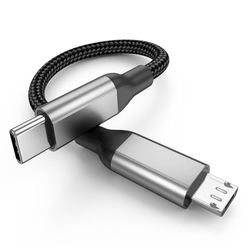 30 CM USB C auf Micro USB Typ B Kabel Kurz, USB2.0 Geflochten Micro zu USBC Ebike Ladekabel 0,3m f&uuml;r Handy Auto Kamera Dji Mini Fernbedienung Bosch Kiox Intuvia Nyon Yamaha Schwarz