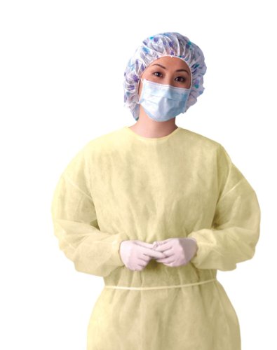 Medline NON27236 Lightweight Multi-Ply Fluid Resistant Isolation Gowns, Latex Free, Regular/Large, Yellow (Pack of 50)