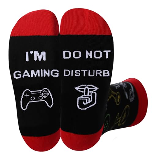 Calzini con scritta "Do Not Disturb I'm Gaming", divertenti regali per uomini, donne, bambini, adolescenti, ragazzi, figlio, fidanzato, mariti, papà, amanti del gioco, Nuovo Rosso, Taglia unica