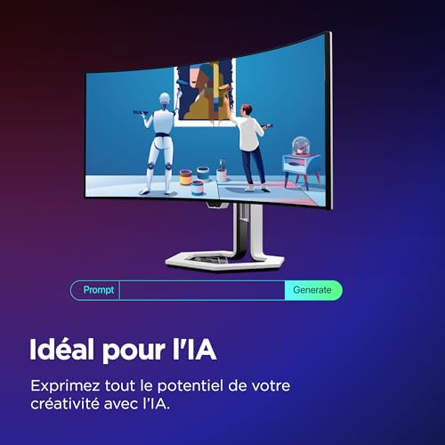 Lenovo Legion Pro 34WD-10 - Écran Gaming de 34" Incurvé avec Eyesafe (WQHD, OLED, 240Hz, 0.03ms, HDMI+DP, Cable DP, AMD FreeSync Premium Pro, Haut-parleurs) Réglage en Inclinaison - Noir-Blanc
